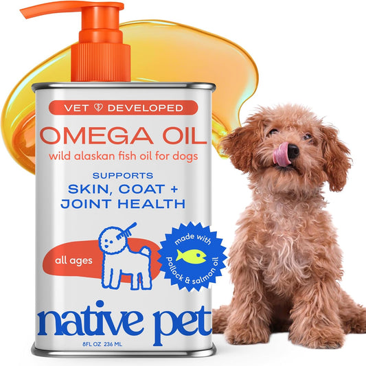 Native Pet Omega 3 Fish Oil for Dogs & Cats ?Wild Alaskan Salmon Oil for Dogs Skin and Coat, Supports Joints, Heart & Shedding ?Fast-Absorbing Omega 3 6 9 Liquid Supplement ?8oz