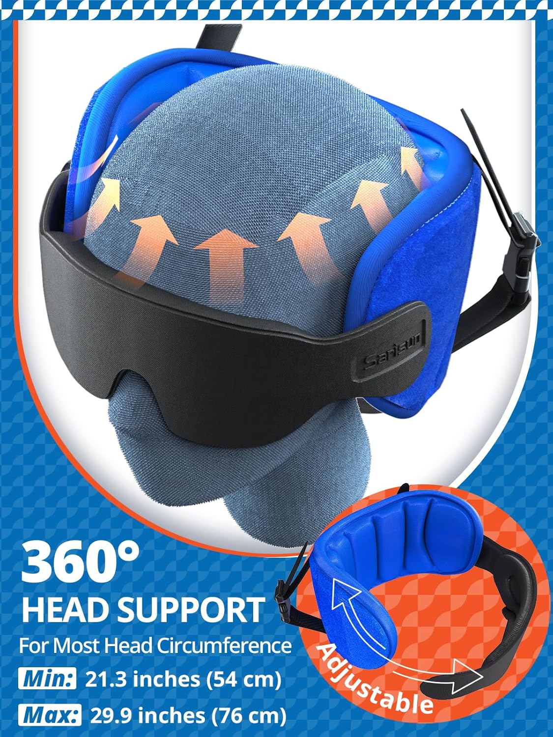 SARISUN Travel Pillows for Airplanes, Airplane Pillow for Long Flight, Airplane Head Strap with Eye Mask for Sleep, Travel Neck Pillow for Car Road Trip, 360?Support Headrest, Stop Bobblehead, Black