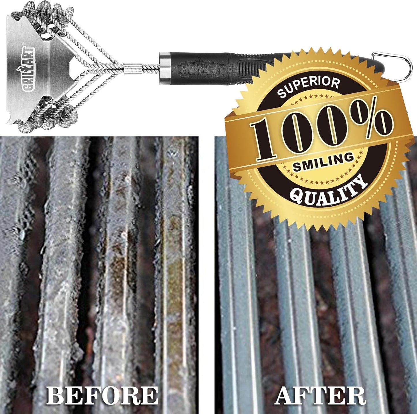 Grill Brush and Scraper Bristle Free ?Safe BBQ Brush for Grill ?18'' Stainless Grill Grate Cleaner - Safe Grill Accessories for Porcelain/Weber Gas/Charcoal Grill ?Gifts for Grill Wizard