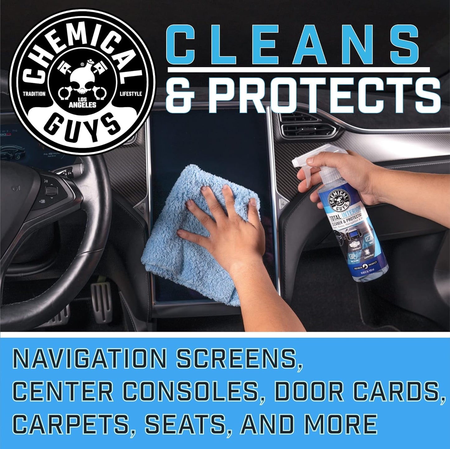 Chemical Guys Total Interior Cleaner & Protectant Interior Cleaner, Cleans & Protects Leather, Vinyl, Plastic, Rubber, Glass with a Streak-Free Finish ?Cars, Trucks, SUVs, RVs, 16 oz