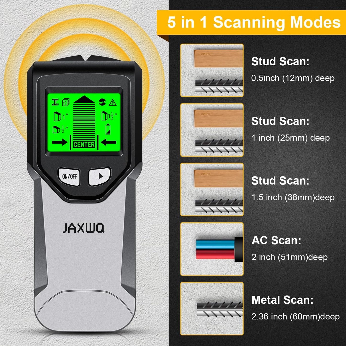 Stud Finder Wall Scanner - 5 in 1 Stud Finder Tool w/Smart Chip and HD LCD Display, Stud Detector Beam Finders for the Center and Edge of Wood AC Wire Metal Studs Joist Pipe (?Silver Plate)