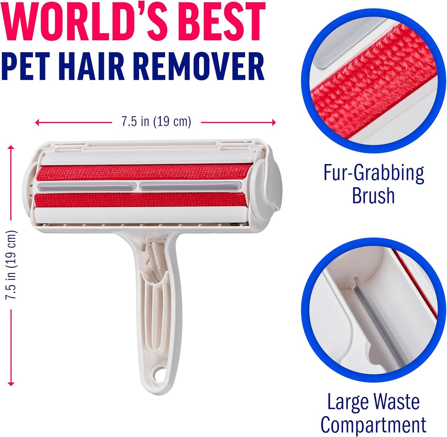 ChomChom Roller Pet Hair Remover ?Original Size Reusable Lint Roller for Cat & Dog Hair on Furniture, Couch, Carpet, Car, Rugs & Bedding ?Portable, Eco-Friendly (White)