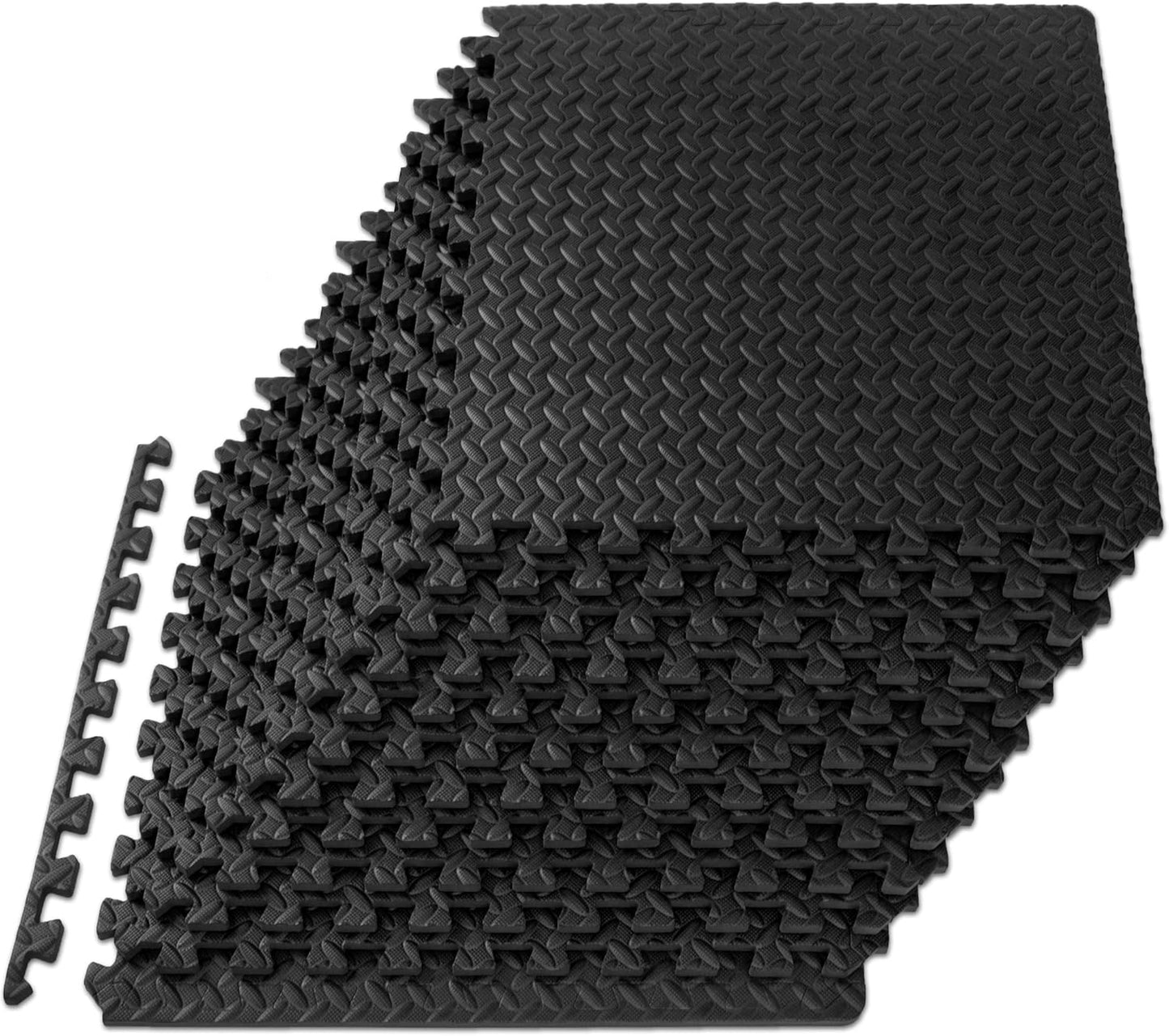 ProsourceFit Puzzle Exercise Mat ?in, EVA Interlocking Foam Floor Tiles for Home Gym, Water-Resistant Mats Workout Equipment, Floor Padding for Kids, Black, 24 in x 24 in x ?in, 48 Sq Ft - 12 Tiles