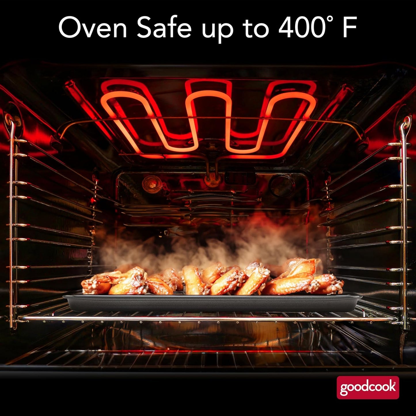 GoodCook 15?x 10.5?Nonstick Carbon Steel Baking Pan & Raised Wire Rack ?Pizza Crisper, Crispy Bacon, Multipurpose Cooking Sheet Pan, Cooling Rack, Kitchen Cookware Set, Dishwasher Safe