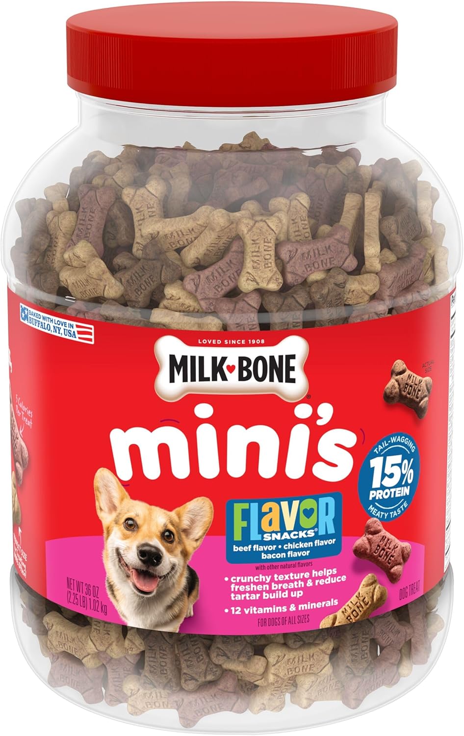 Milk-Bone Flavor Snacks Mini? Dog Biscuits, Flavored Crunchy Dog Treats, 36 Oz. Canister