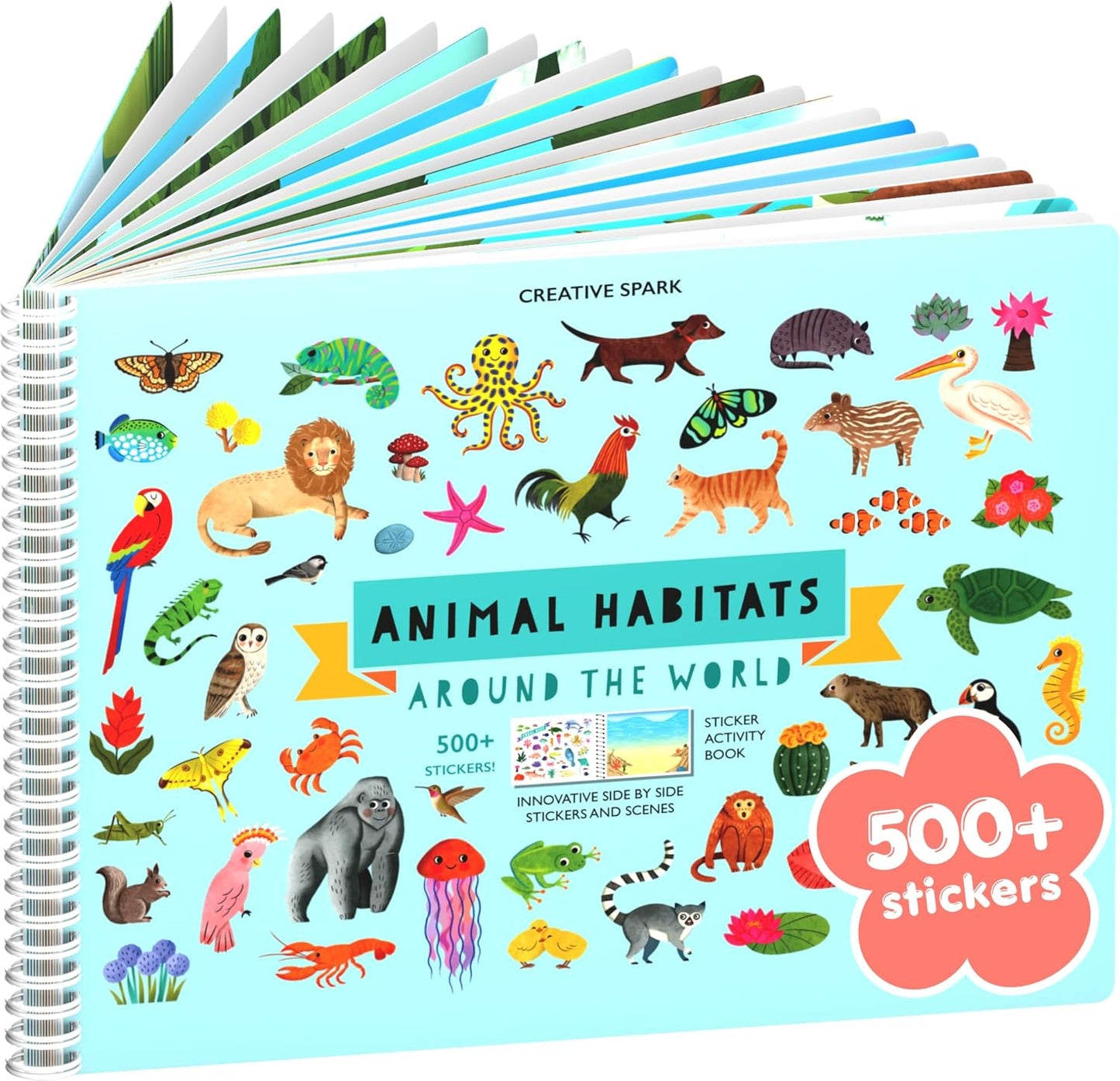 Animals Habitat 500+ Kids Sticker Book by Cupkin Toddler Airplane Travel Activity Coloring and Sticker Book, Road Trip Essentials, 12 Coloring Pages + 12 Scenes for Ages 2? Years