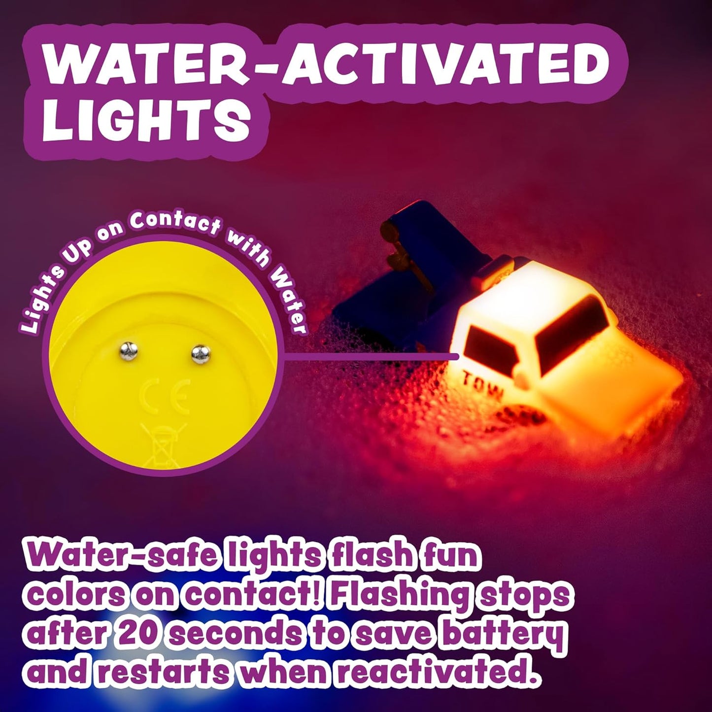 Tub Works?Emergency?Cars Light Up Bath Toys, 6 Pack | Water-Activated Light Up Toys Flash & Change Color | Soft, Squeezable Baby & Toddler Bath Toys | Sensory Toys with Bath Lights for Kids Bath