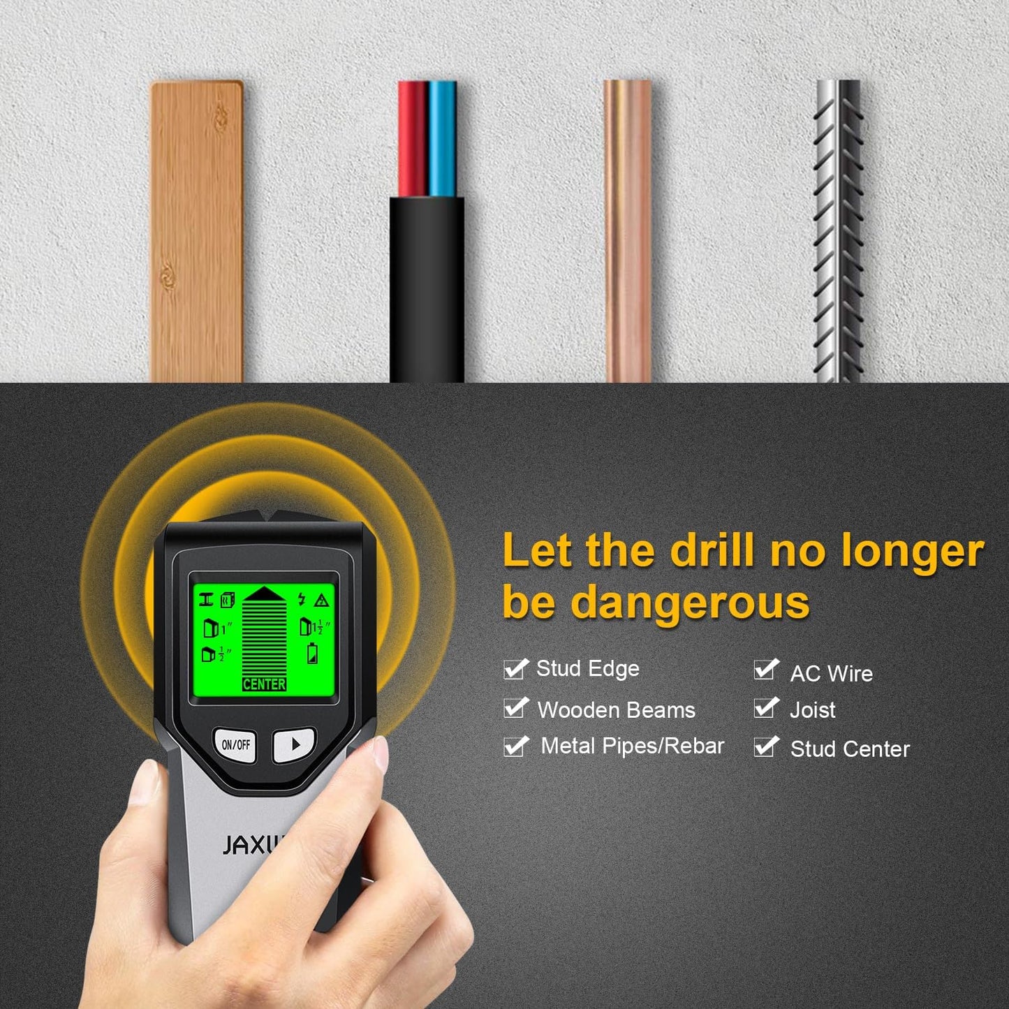 Stud Finder Wall Scanner - 5 in 1 Stud Finder Tool w/Smart Chip and HD LCD Display, Stud Detector Beam Finders for the Center and Edge of Wood AC Wire Metal Studs Joist Pipe (?Silver Plate)