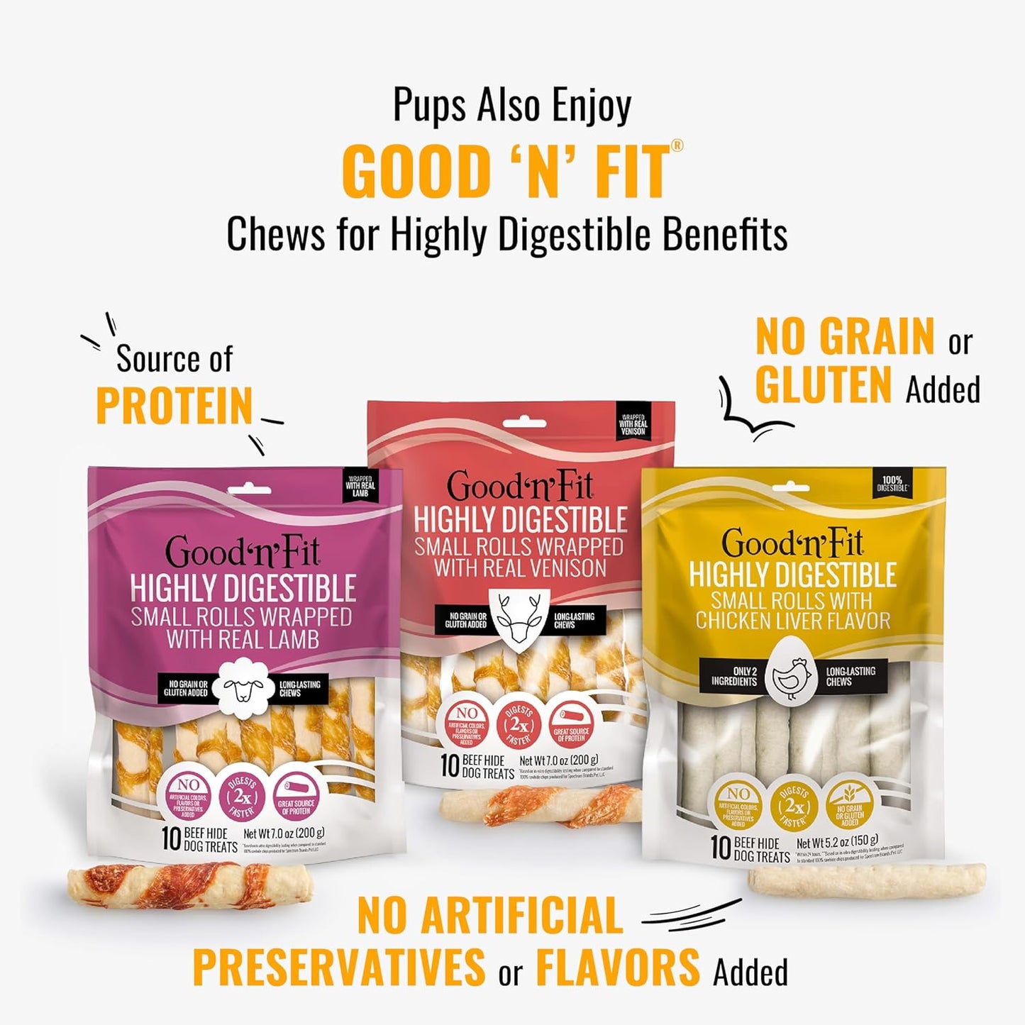 Good ??Fun Triple Flavor Rolls for Large Dogs, Treat Your Dog to Long-Lasting Chews Made with Real Beef Hide and Chicken, 6 Count