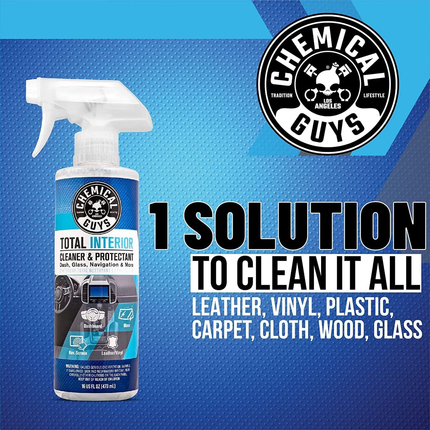 Chemical Guys Total Interior Cleaner & Protectant Interior Cleaner, Cleans & Protects Leather, Vinyl, Plastic, Rubber, Glass with a Streak-Free Finish ?Cars, Trucks, SUVs, RVs, 16 oz