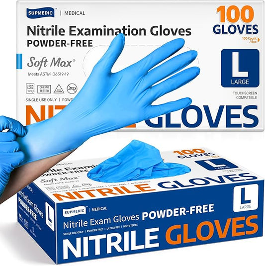 Supmedic Medical Soft Max?Nitrile Exam Gloves, 100 Count Latex-Free Powder-Free Non-Sterile Food Safe Disposable Glove, Blue