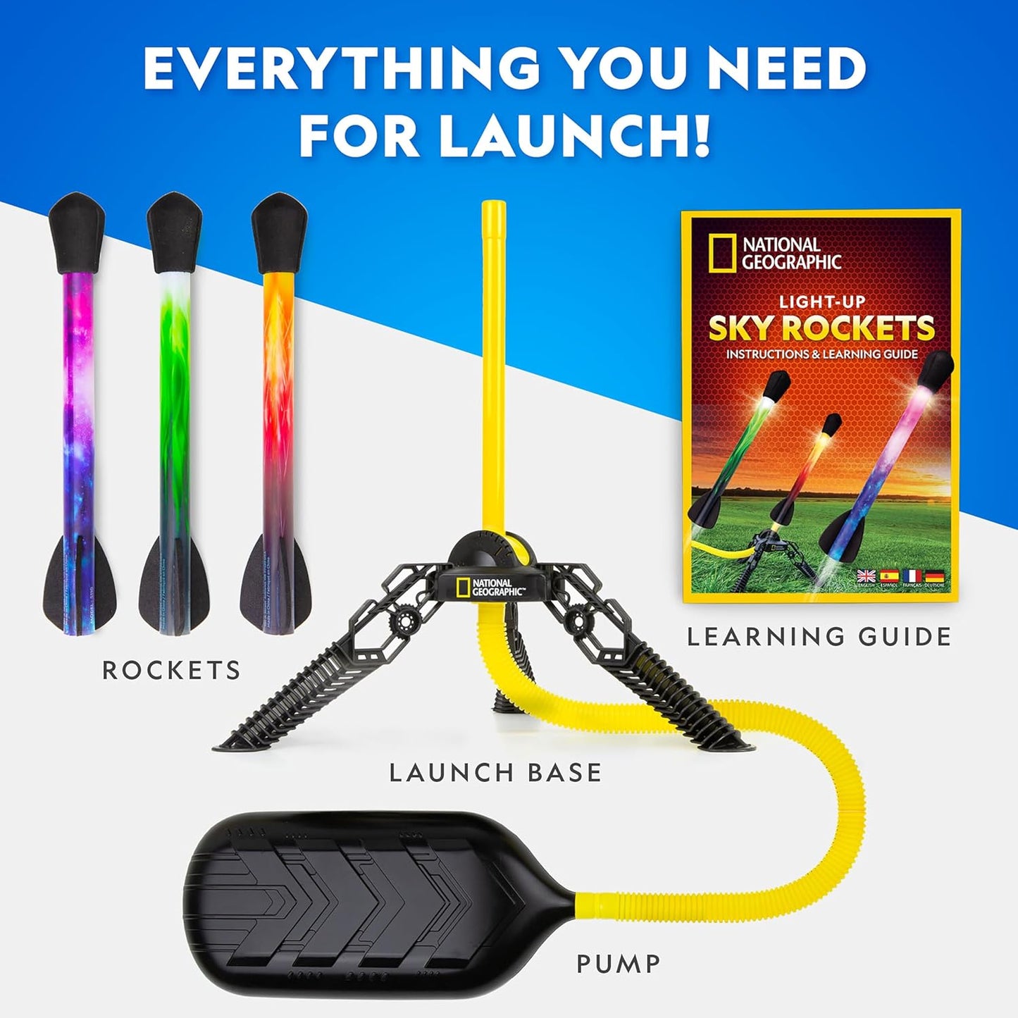 NATIONAL GEOGRAPHIC Air Rocket Toy ?Ultimate LED Rocket Launcher for Kids, Jump and Launch The Light Up, Air Powered, Foam Tipped Rockets up to 100 Feet