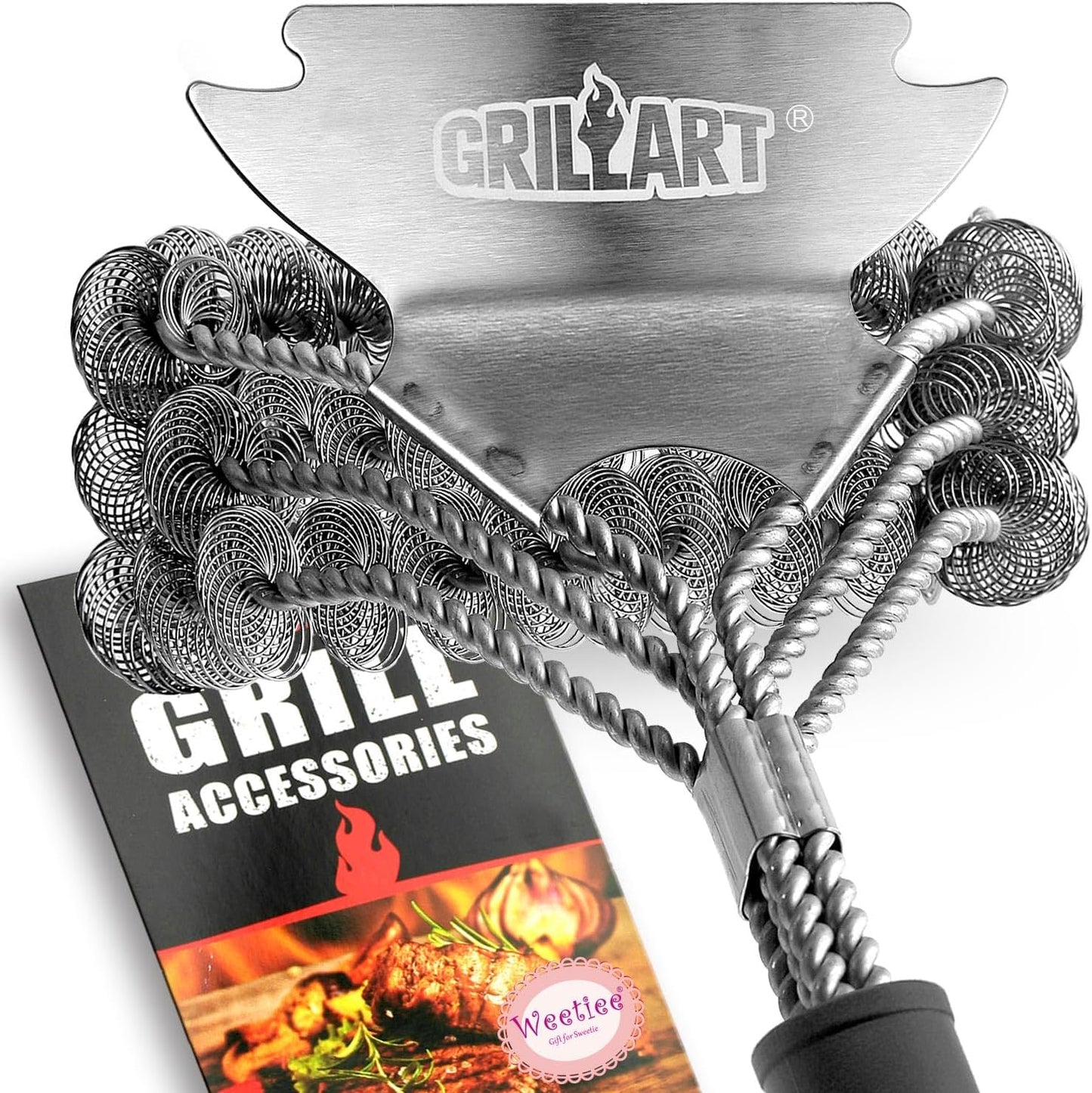 Grill Brush and Scraper Bristle Free ?Safe BBQ Brush for Grill ?18'' Stainless Grill Grate Cleaner - Safe Grill Accessories for Porcelain/Weber Gas/Charcoal Grill ?Gifts for Grill Wizard