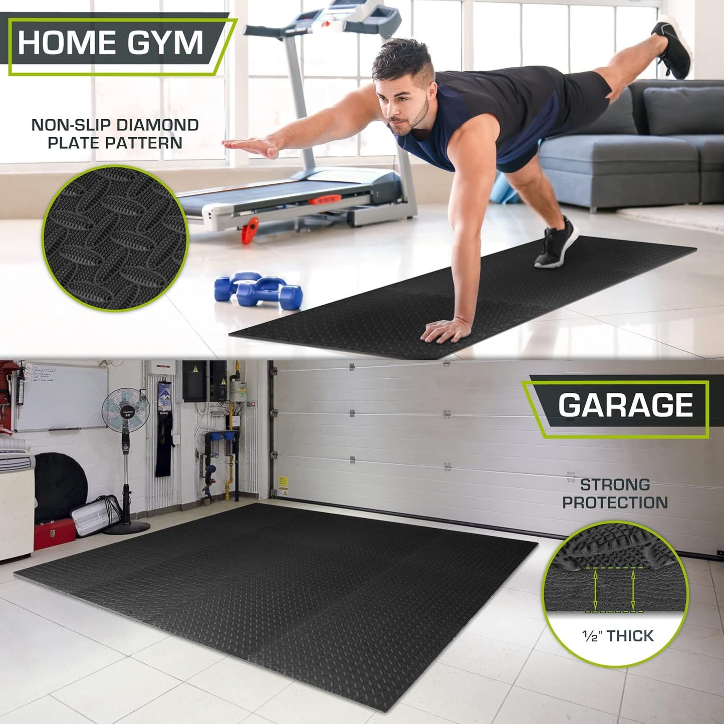 ProsourceFit Puzzle Exercise Mat ?in, EVA Interlocking Foam Floor Tiles for Home Gym, Water-Resistant Mats Workout Equipment, Floor Padding for Kids, Black, 24 in x 24 in x ?in, 48 Sq Ft - 12 Tiles