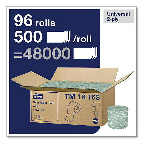 Tork Standard Toilet Paper, 2-Ply, 500 Sheets, 96 Rolls