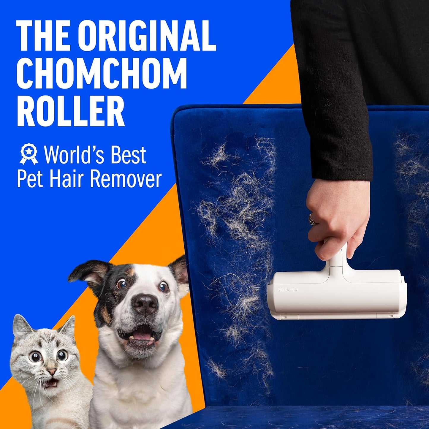 ChomChom Roller Pet Hair Remover ?Original Size Reusable Lint Roller for Cat & Dog Hair on Furniture, Couch, Carpet, Car, Rugs & Bedding ?Portable, Eco-Friendly (White)