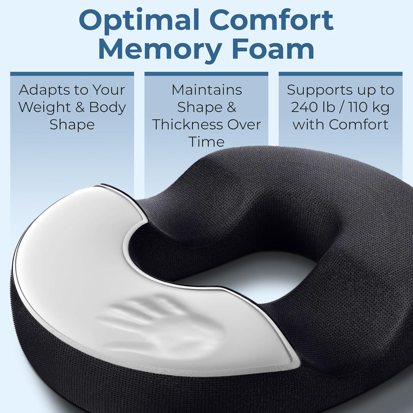 5 STARS UNITED Donut Pillow Hemorrhoid Tailbone Cushion ?Large Cushion for Pain Relief ?Coccyx, Prostate, Sciatica, Pelvic Floor, Pressure Sores, Pregnancy, Postpartum Recovery, Black