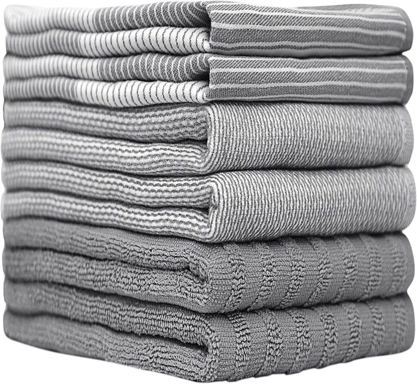 Premium Kitchen Towels (20? 28? 6 Pack) | Large Cotton Dish Towels | Flat & Terry Highly Absorbent Kitchen Linen Set with Hanging Loop | Gray