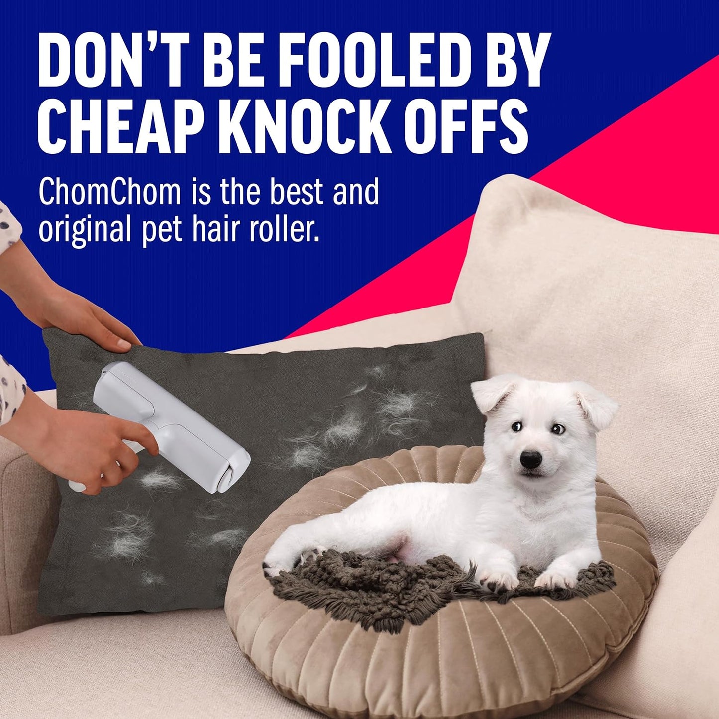 ChomChom Roller Pet Hair Remover ?Original Size Reusable Lint Roller for Cat & Dog Hair on Furniture, Couch, Carpet, Car, Rugs & Bedding ?Portable, Eco-Friendly (White)