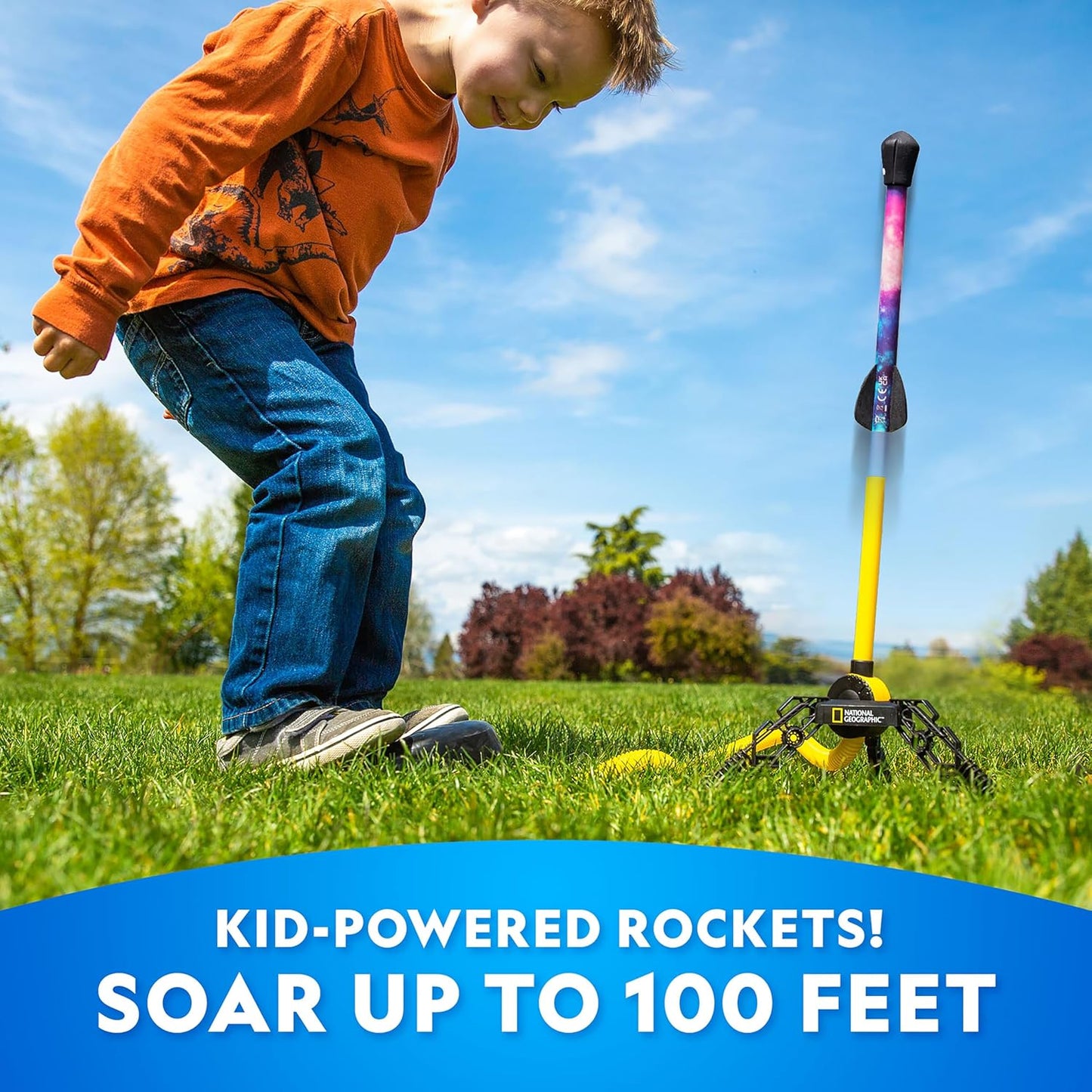 NATIONAL GEOGRAPHIC Air Rocket Toy ?Ultimate LED Rocket Launcher for Kids, Jump and Launch The Light Up, Air Powered, Foam Tipped Rockets up to 100 Feet
