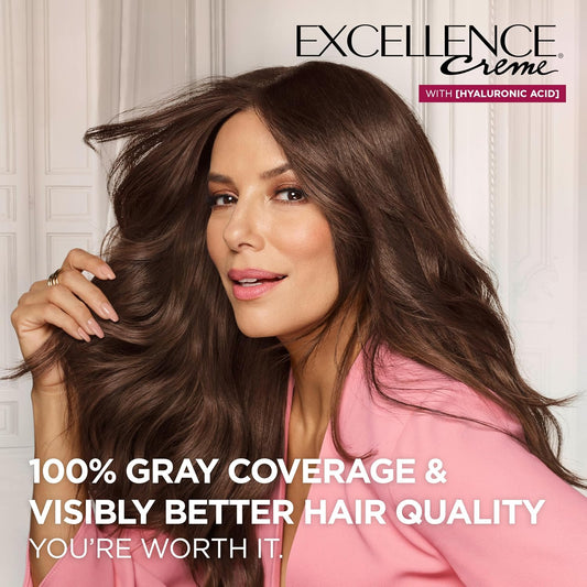 L'Oreal Paris Excellence Cr?e Permanent Hair Dye, Triple Care Hair Color with Hyaluronic Acid for 100% Gray Coverage, 5 Medium Brown, 1 Kit (Packaging May Vary)