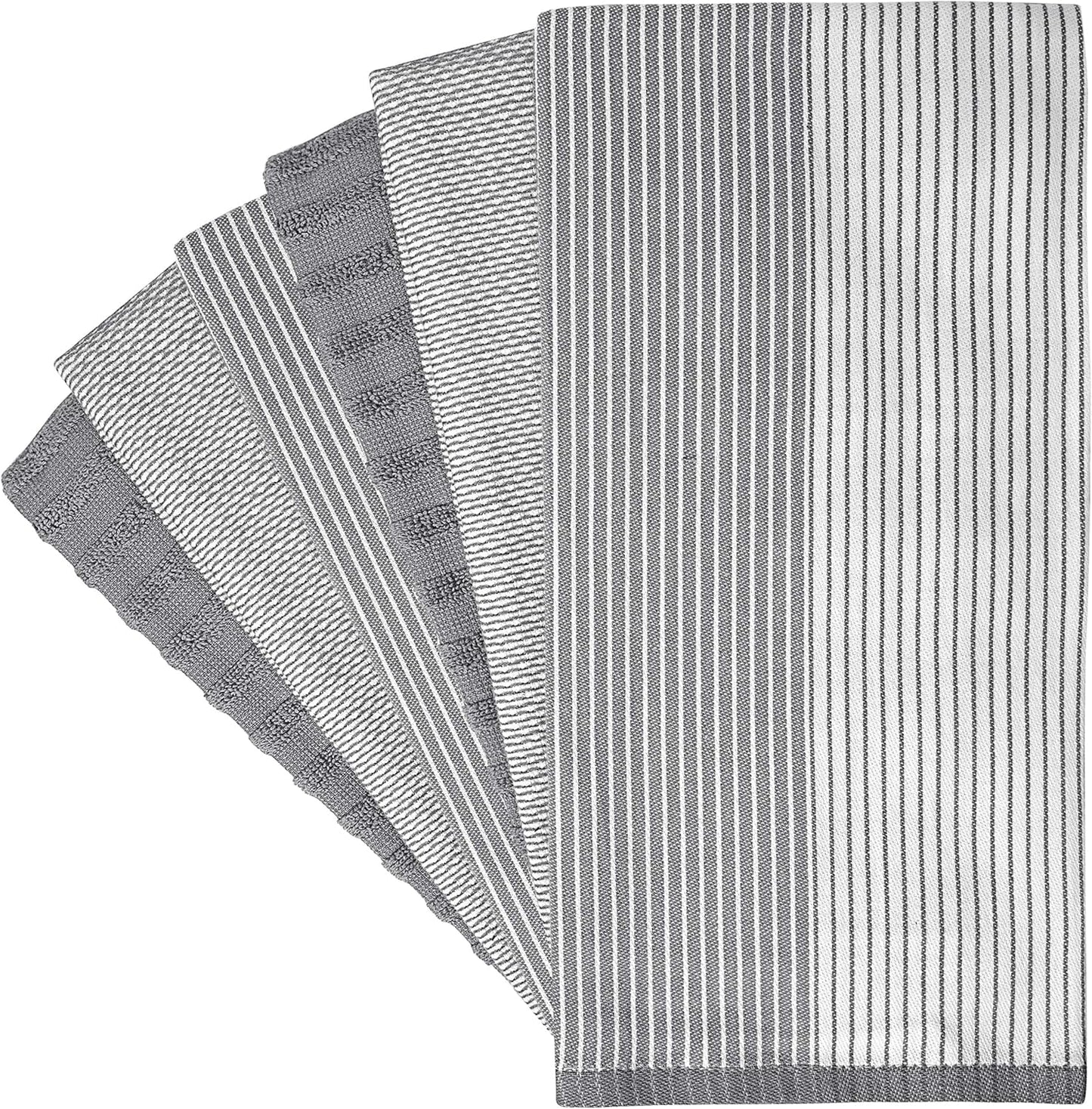 Premium Kitchen Towels (20? 28? 6 Pack) | Large Cotton Dish Towels | Flat & Terry Highly Absorbent Kitchen Linen Set with Hanging Loop | Gray